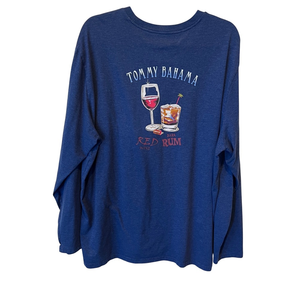 Tommy Bahama Mens XXL Blue Long‎ Sleeve Tee Red Rum Wine Graphic T-Shirt - Picture 2 of 9